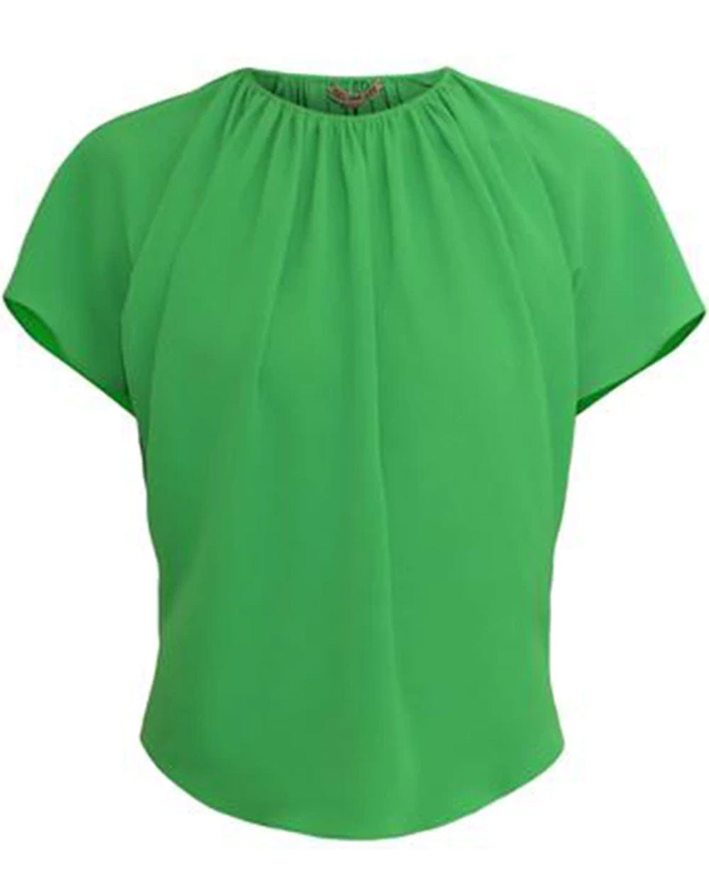 Lawn Green Crinkle Georgette Ruched O Neck Oracle Blouse
