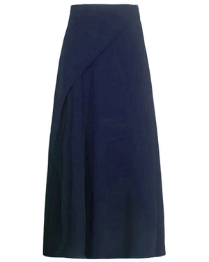 Navy Crinkle Georgette Asymmetrical Fatale Midi Skirt