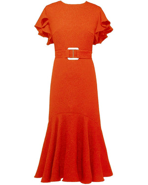 Scarlet Flou Bubble Jacquard Belted Dada Midi Dress