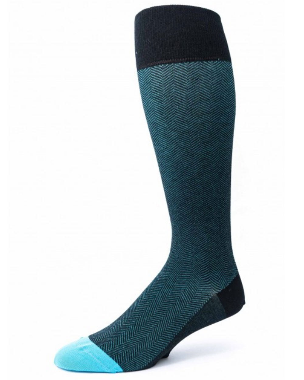 Herringbone Over the Calf Socks in Black and Blue