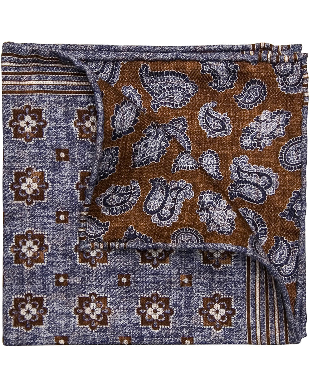 Blue with Brown Medallion Pocket Square