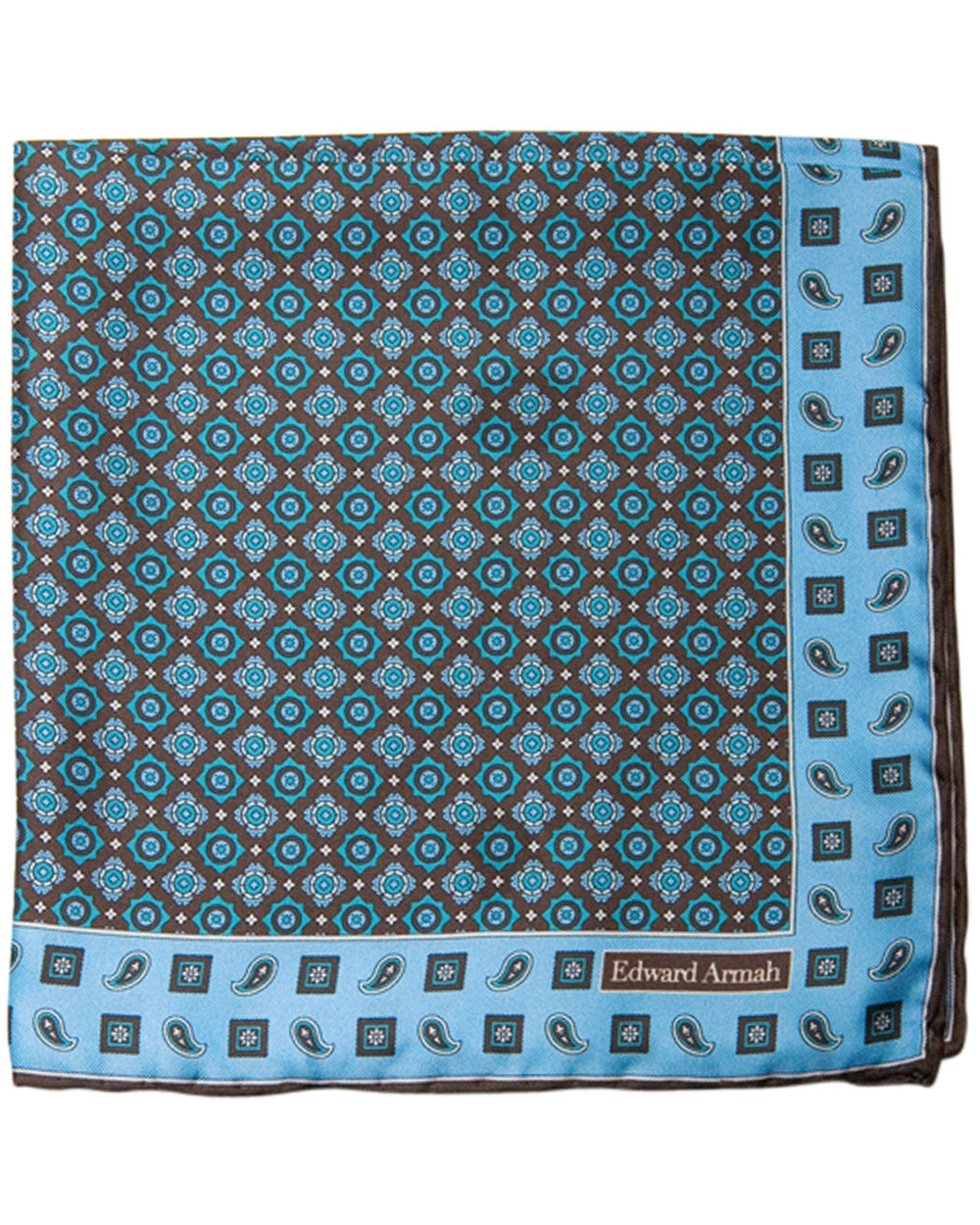 Pine Border Print Pocket Square in Brown and Teal