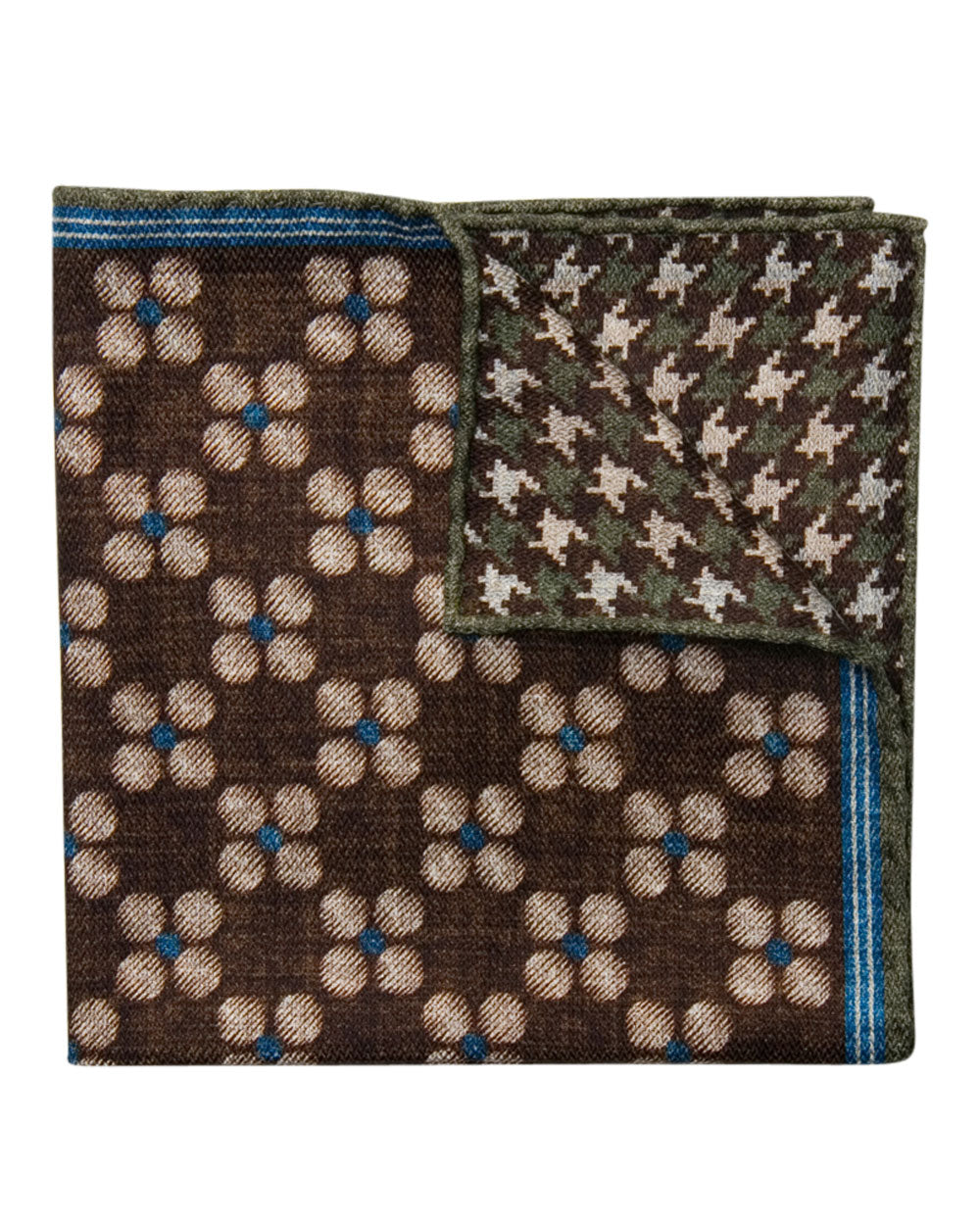 Brown and Blue Floral Dotted Pocket Square