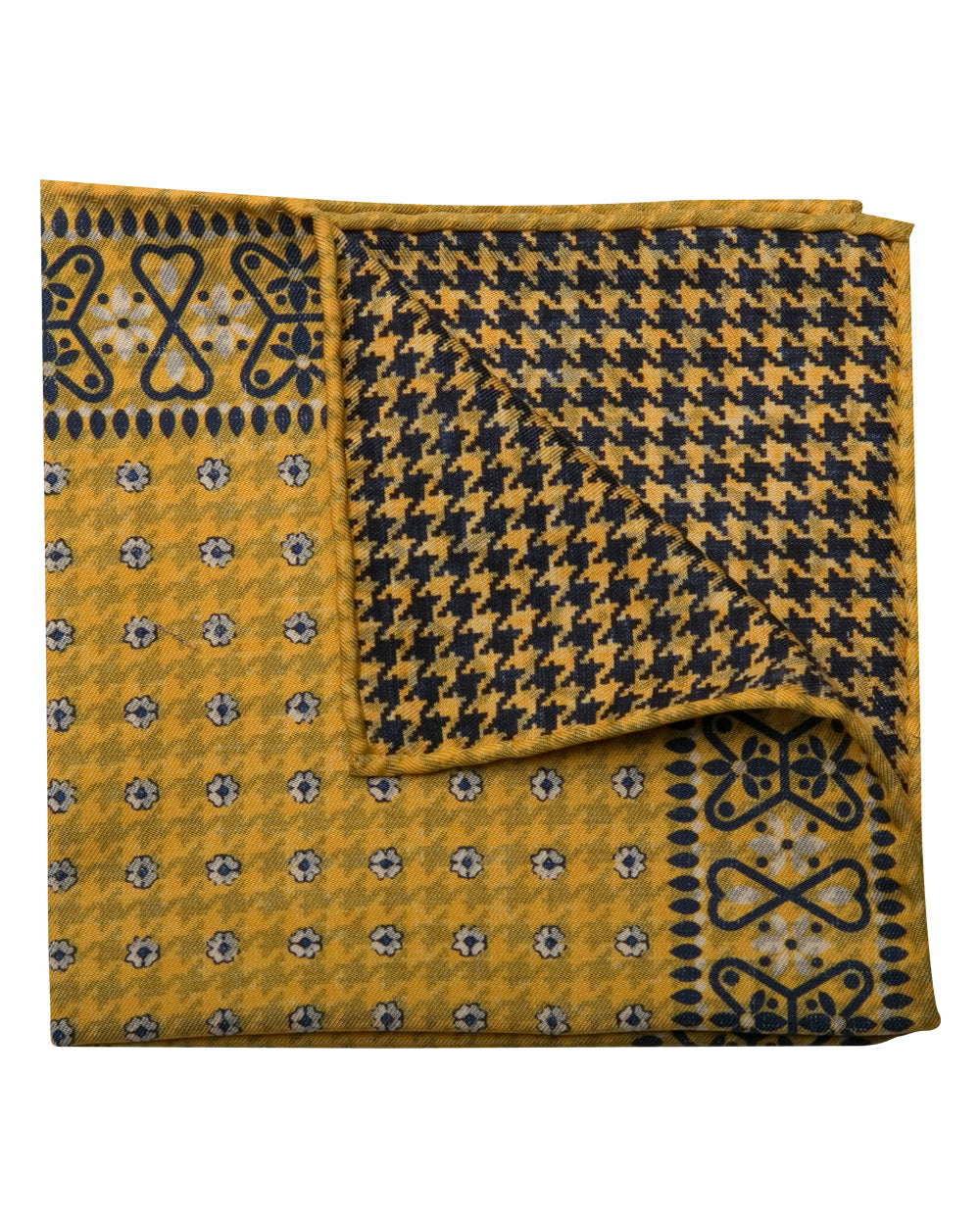 Mini Floral and Persian Pocket Square in Yellow and Navy