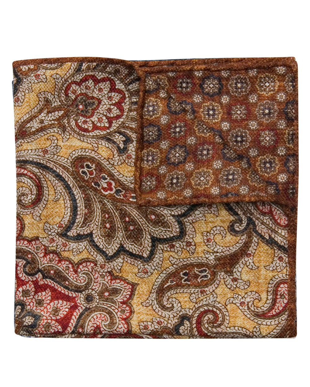 Mustard and Cinnamon Floral Paisley Pocket Square