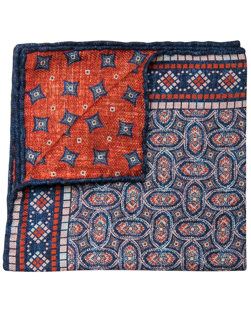 Oval Neat Print Pocket Square in Navy and Orange