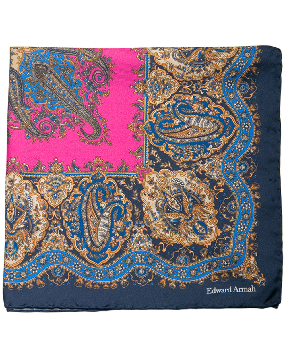Persian Print Pocket Square in Navy and Hot Pink