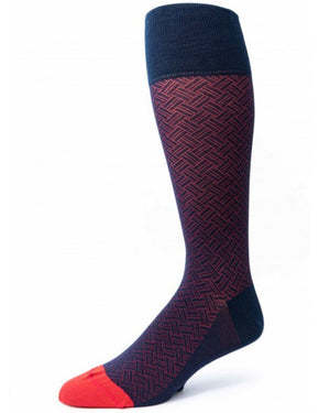 Basket Weave Over the Calf Socks in Navy and Red
