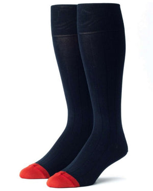 Ribbed 18X2 Over the Calf Socks in Navy and Red