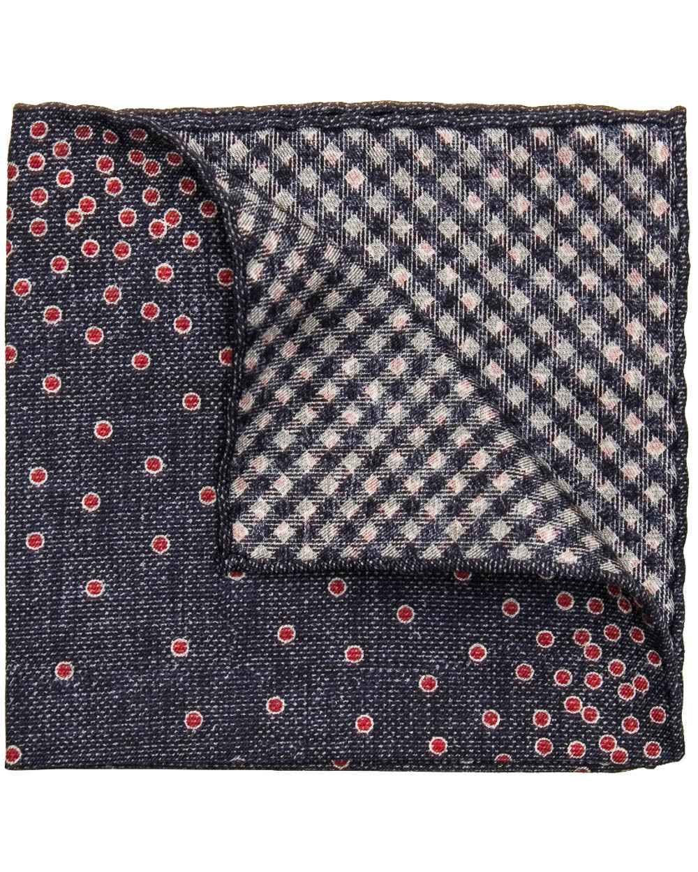 Navy Red and White Dots Pocket Square