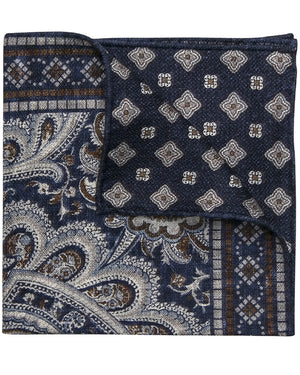 Navy and Brown Paisley Pocket Square