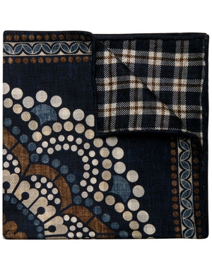 Navy and Brown Reversible Print Pocket Square