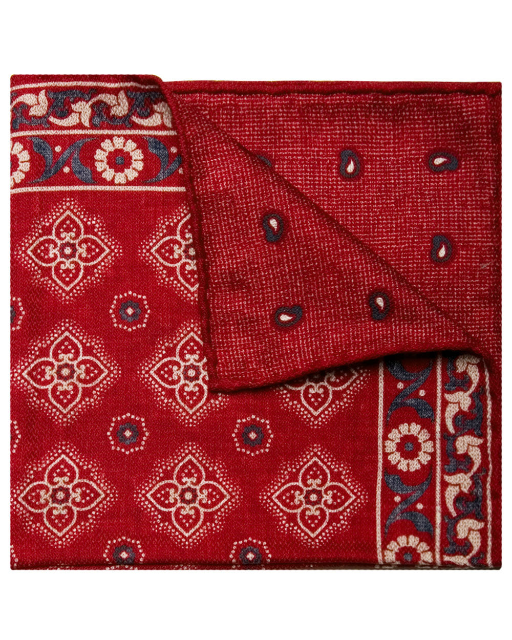 Red Multicolor Reversible Print Pocket Square