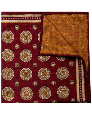 Red Multicolor Reversible Print Pocket Square