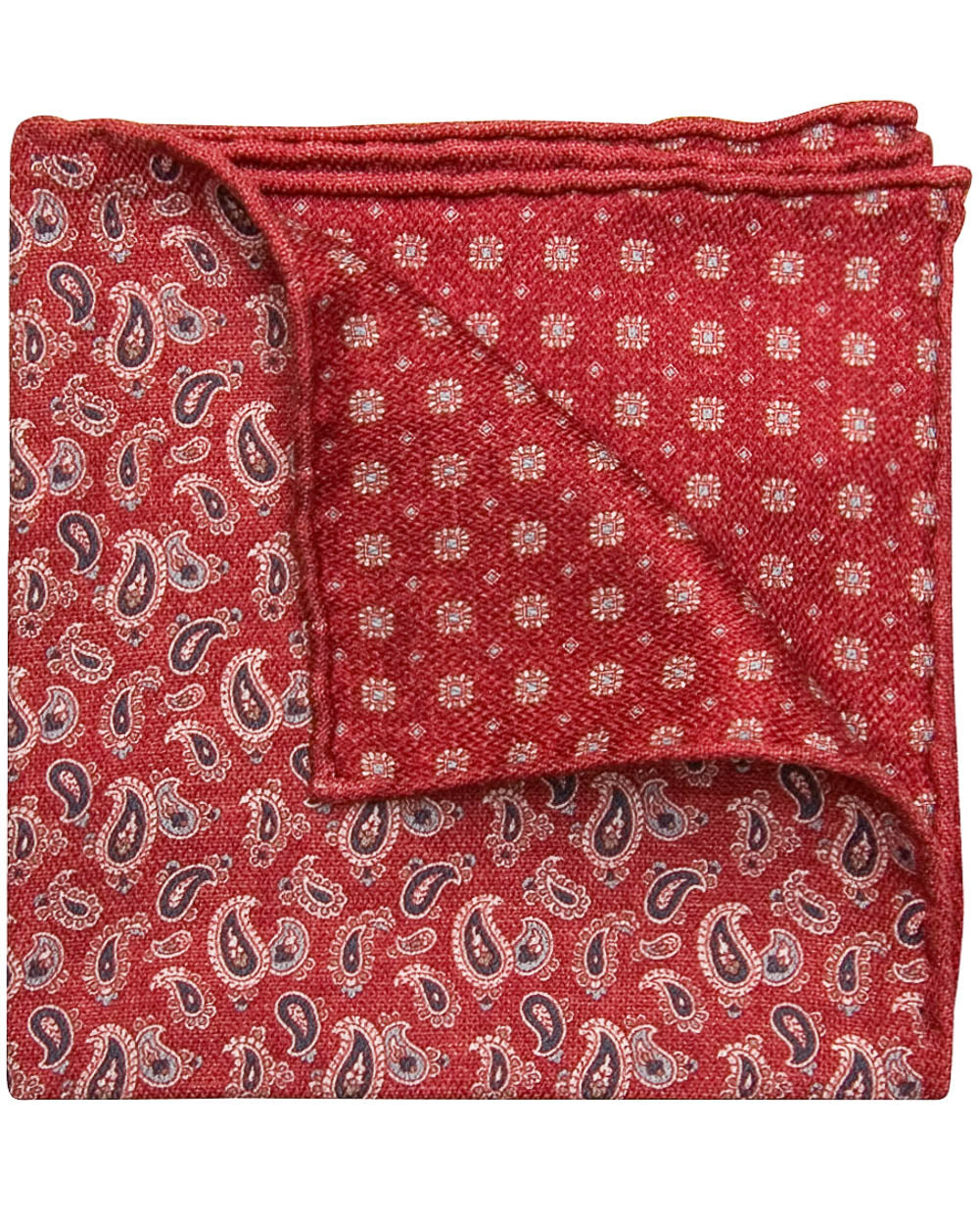Red with Navy Paisley Pocket Square