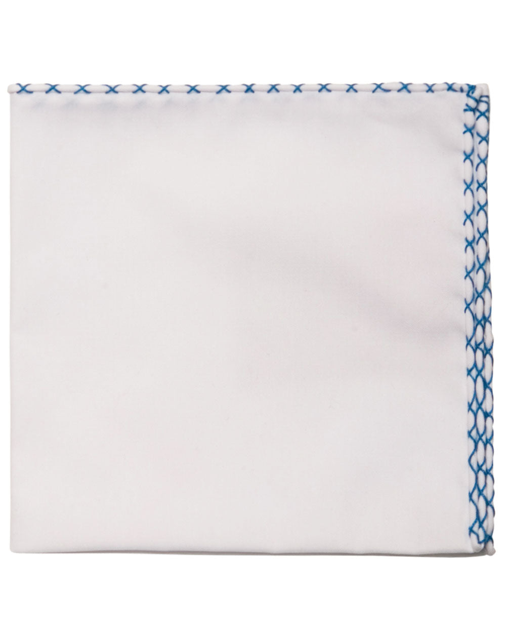 White and Blue Hem Pocket Square