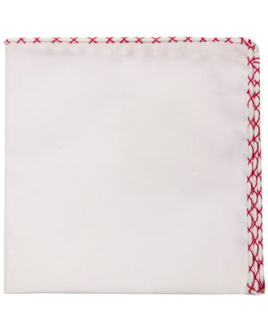 White and Red Hem Pocket Square