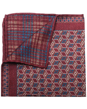 Wine and Cerulean Geometric Reversible Pocket Square