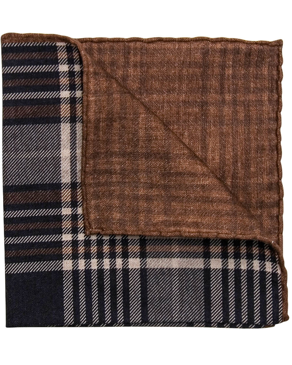 Navy Taupe and Brown Plaid Pocket Square