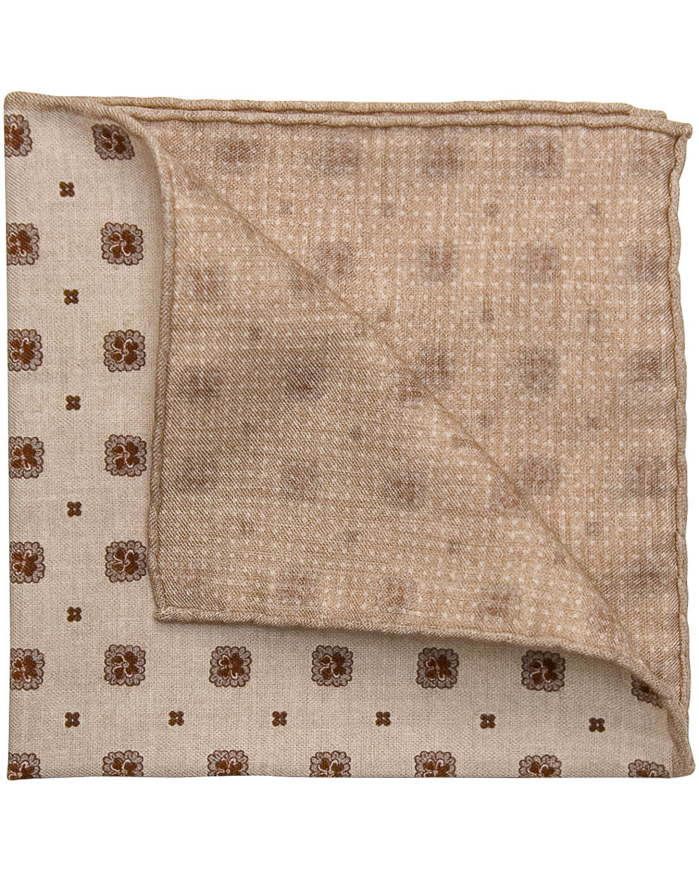 Tan with Grey and Rust Medallion Pocket Square