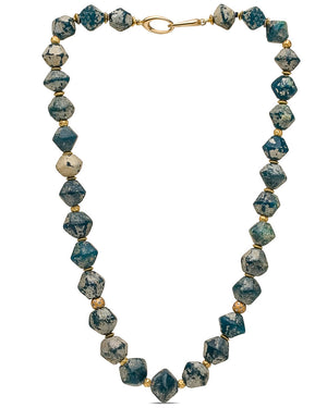 Pave Diamond Ancient Blue Bead Necklace