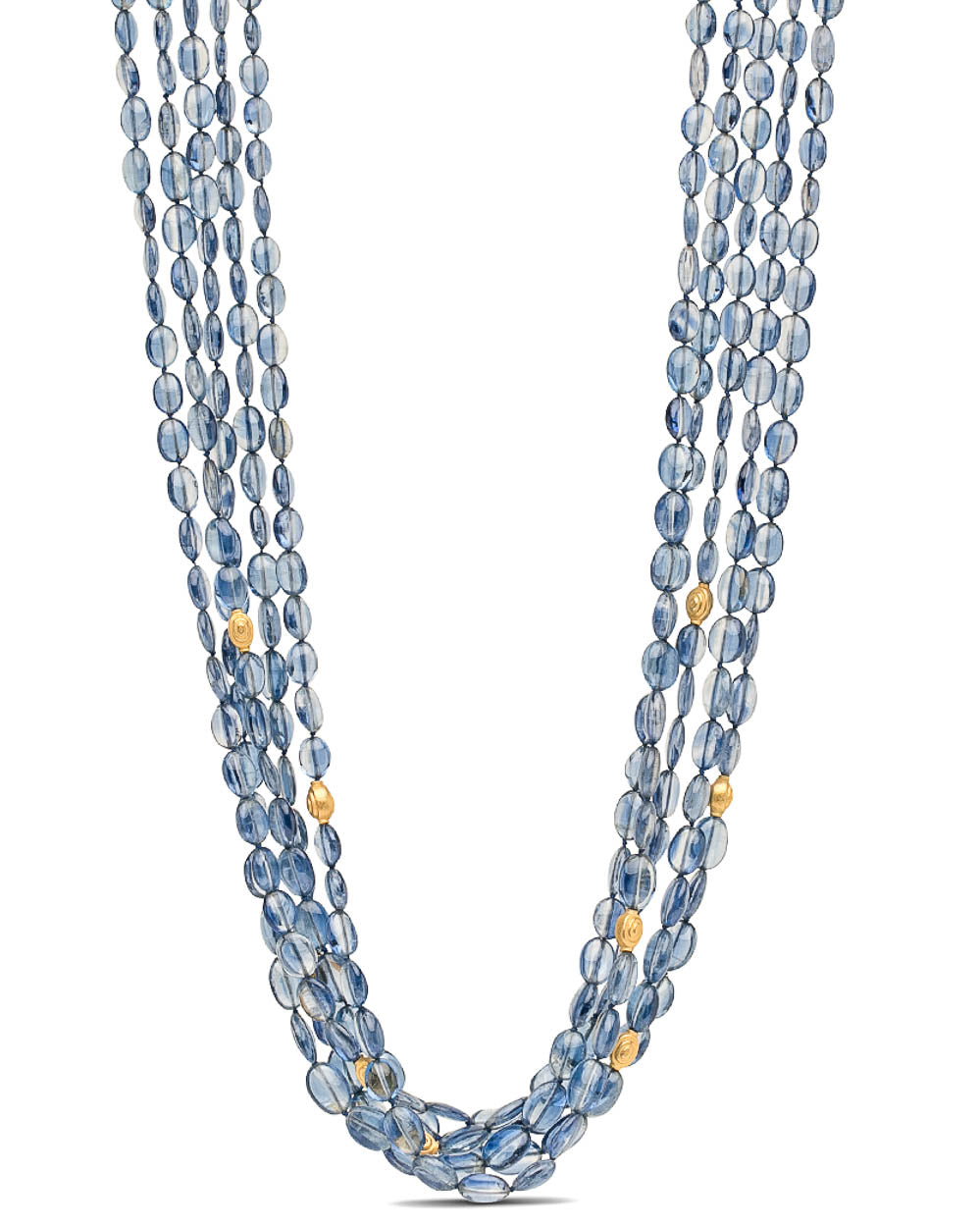 Yellow Gold Kyanite Bead Five Strand Necklace