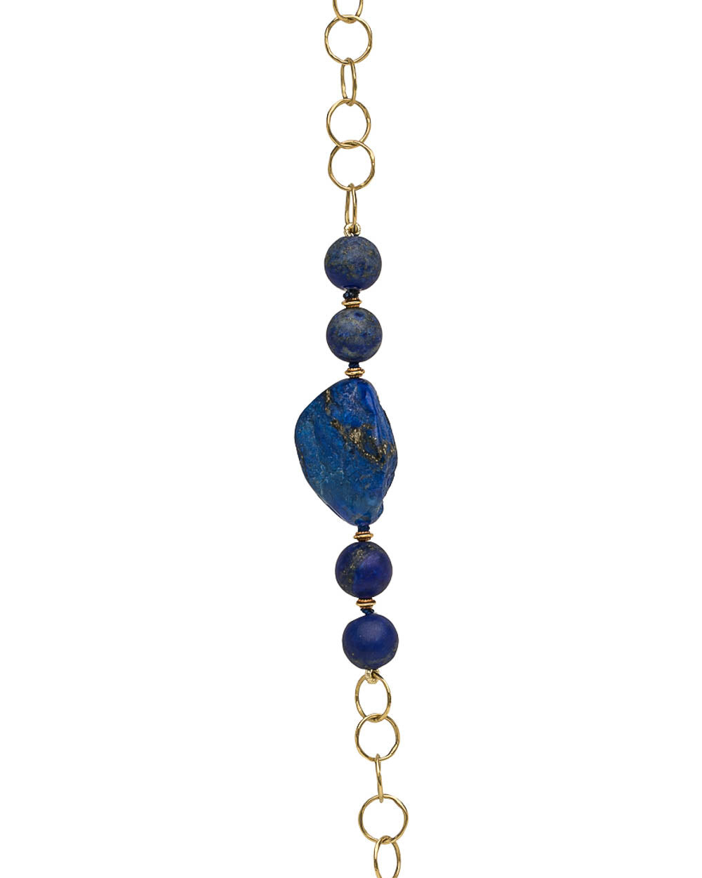 Yellow Gold Lapis Lazuli Beaded Link Necklace