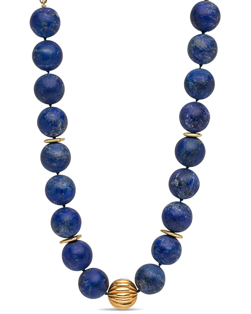 Yellow Gold Matte Lapis Lazuli Large Bead Necklace