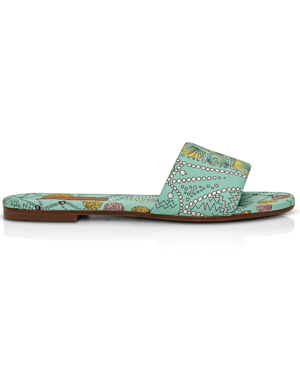 Conchiglie Print Slide Sandal in Turquoise