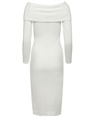 Winter White Knit Off The Shoulder Midi Dress