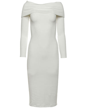 Winter White Knit Off The Shoulder Midi Dress
