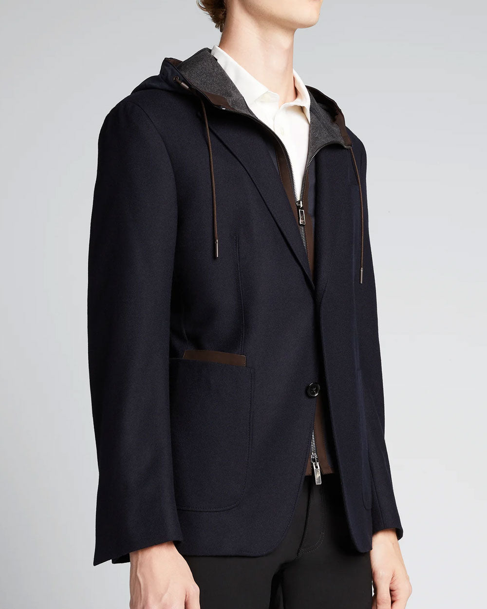 Navy Cashmere Sportcoat with Detachable Hooded Bib