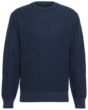 Blue Rib Knit Cashmere and Cotton Sweater