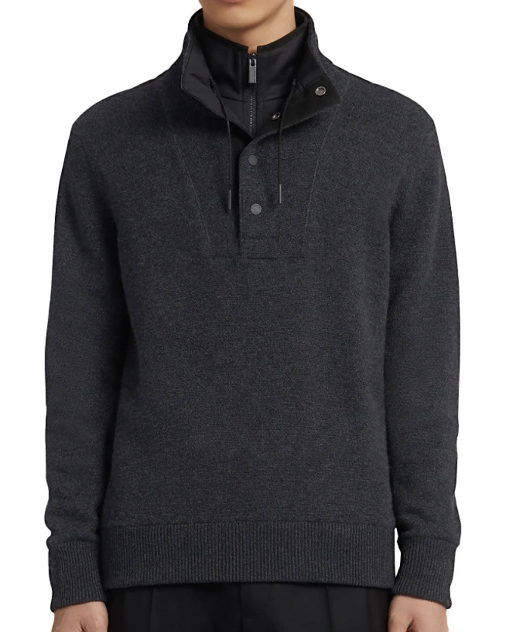 Cashmere Zip Mock Sweater in Dark Grey