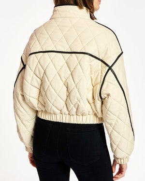 Off White Quilted Cropped Bomber Jacket
