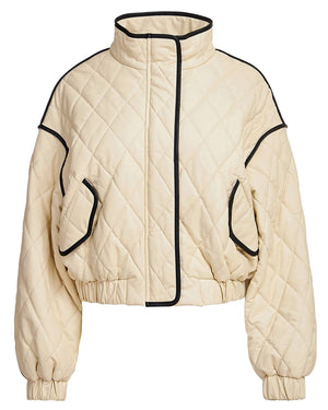Off White Quilted Cropped Bomber Jacket