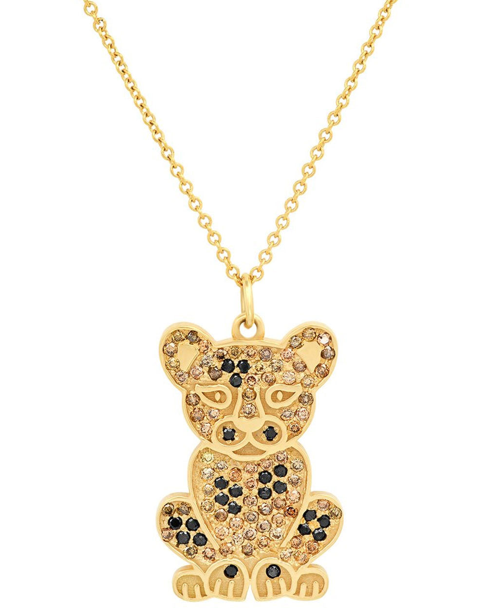 18k Yellow Gold Leopard Cub Pavé Diamond Pendant Necklace