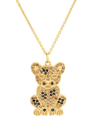 18k Yellow Gold Leopard Cub Pavé Diamond Pendant Necklace