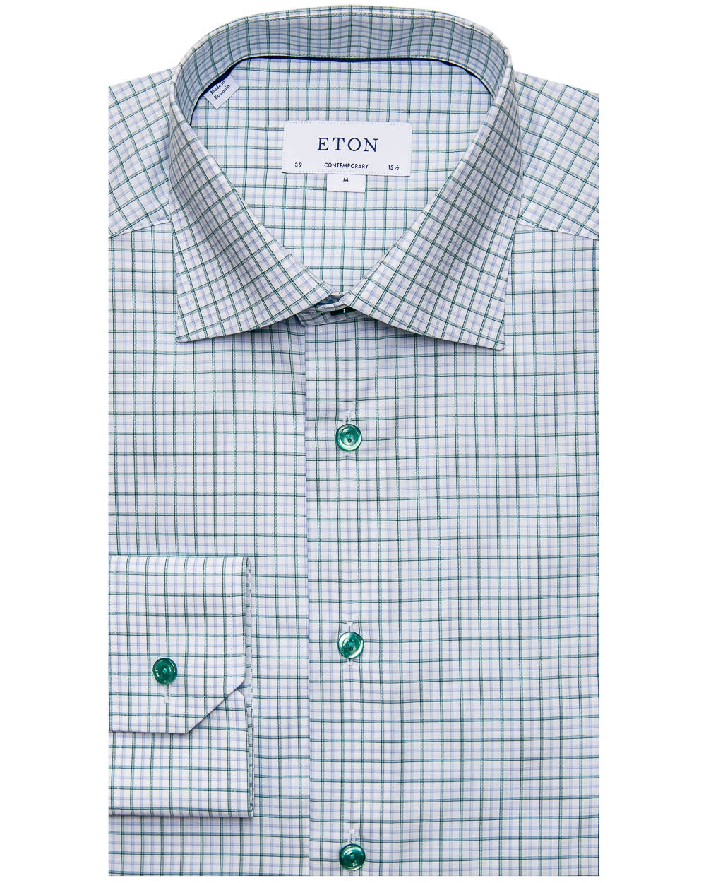 Forest Green and Sky Blue Check Dress Shirt