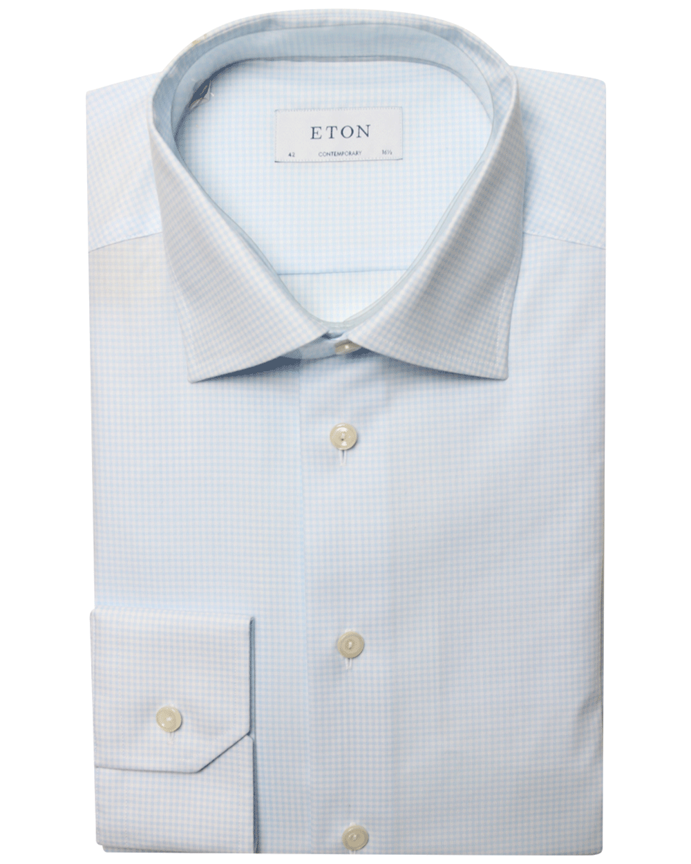 Light Blue and White Micro Checked Cotton Dress Shirt