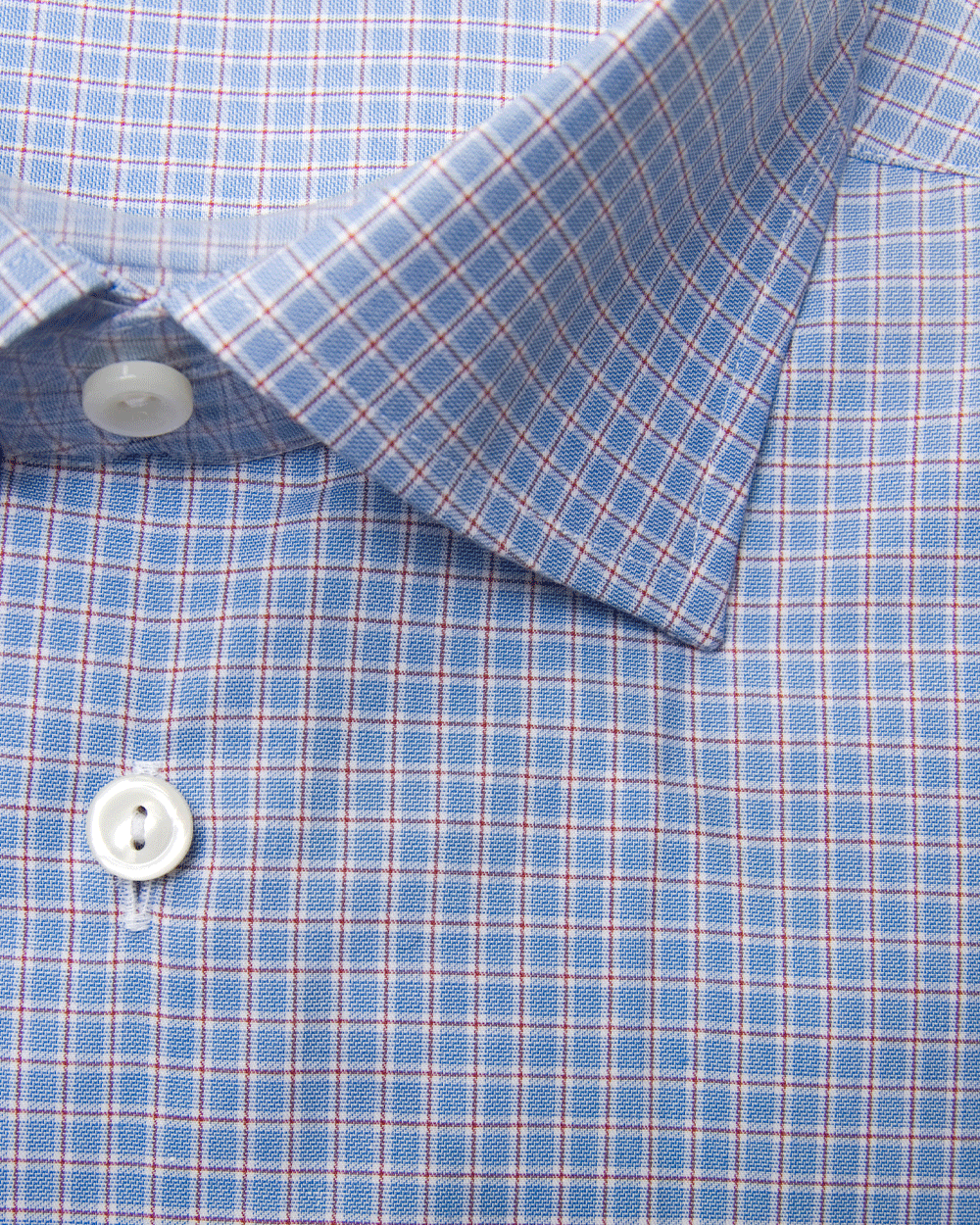 Mid Blue and Red Checked Fine Twill Dress Shirt