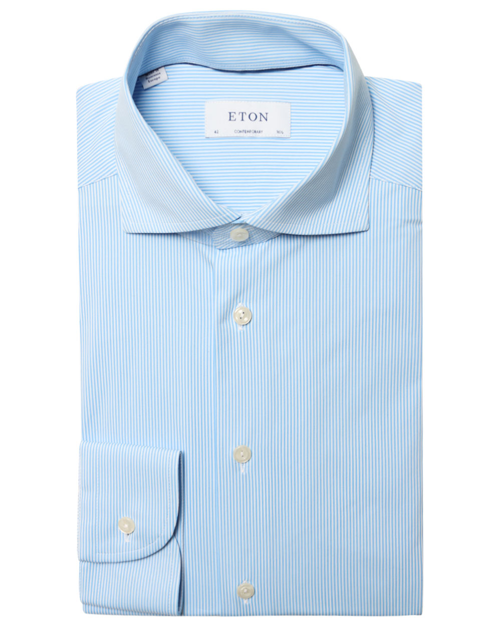 Mid Blue and White Micro Striped Stretch Dress Shirt