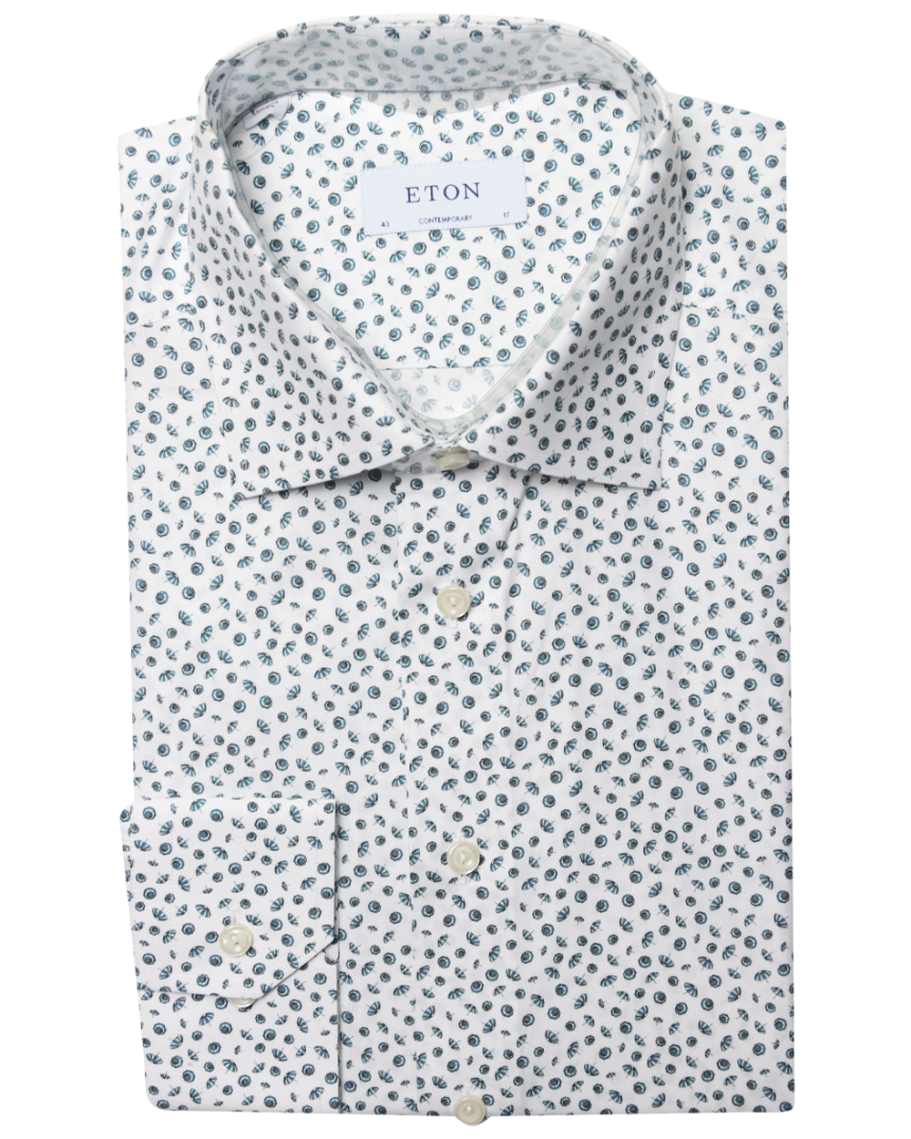 Mid Blue and White Micro-Umbrella Print Cotton Dress Shirt