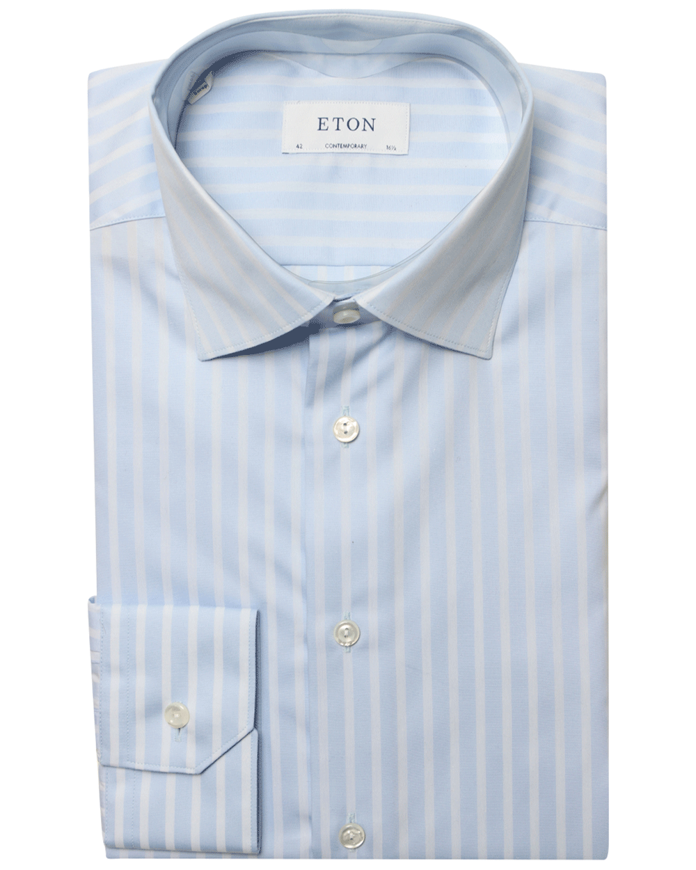 Mid Blue and White Striped Cotton Dress Shirt