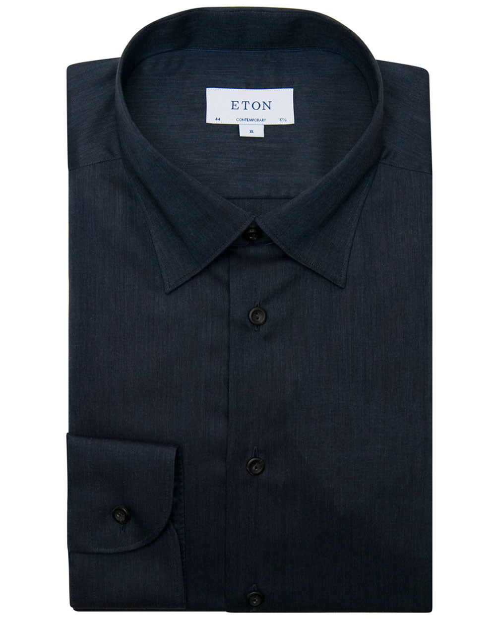 Navy Blue Cotton Herringbone Dress Shirt