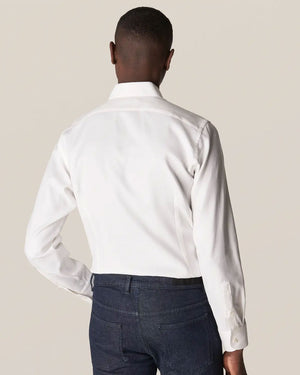 White Stretch Knit-Effect Dress Shirt