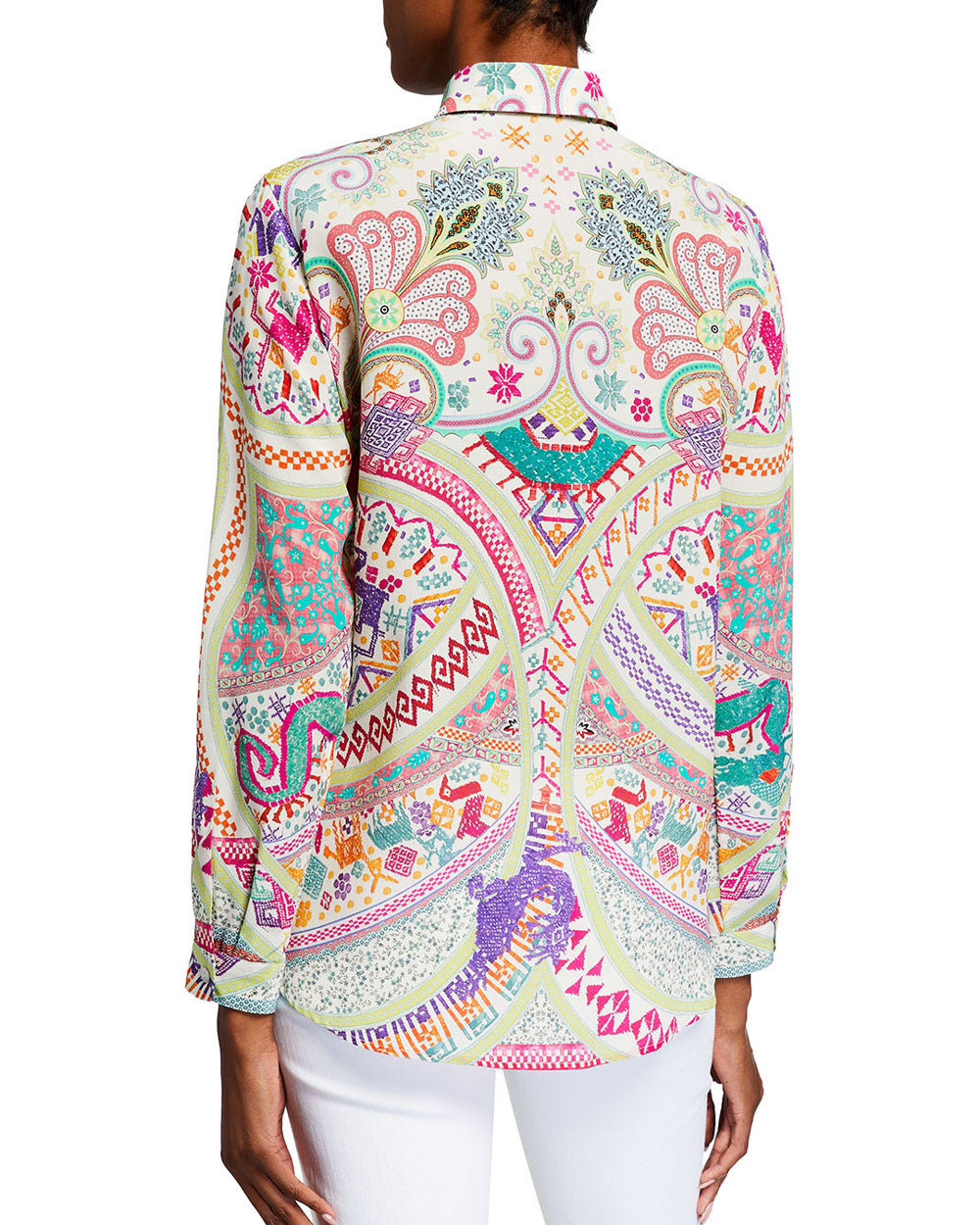 Multicolor Dragon Camicia Print Silk Blouse