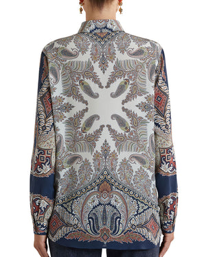 Navy and Neutral Psychedelic Paisley Silk Shirt