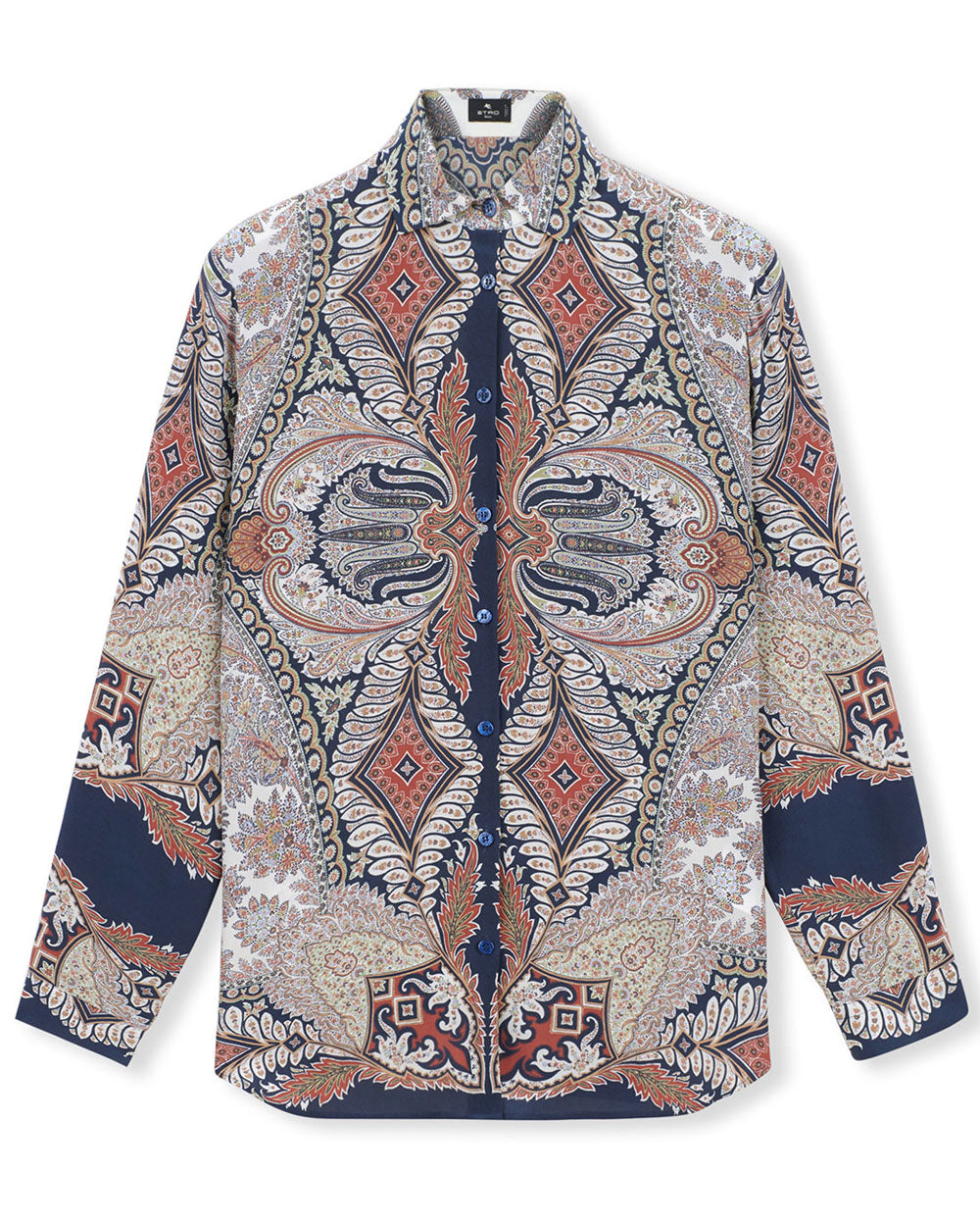 Navy and Neutral Psychedelic Paisley Silk Shirt