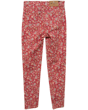 Pink and Red Paisley Printed Skinny Jeans